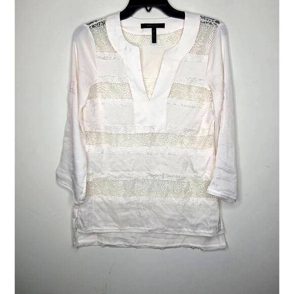 BCBGMaxAzria Tops - BCBG Maxazria ivory lace striped long sleeve tunic shirt - xs